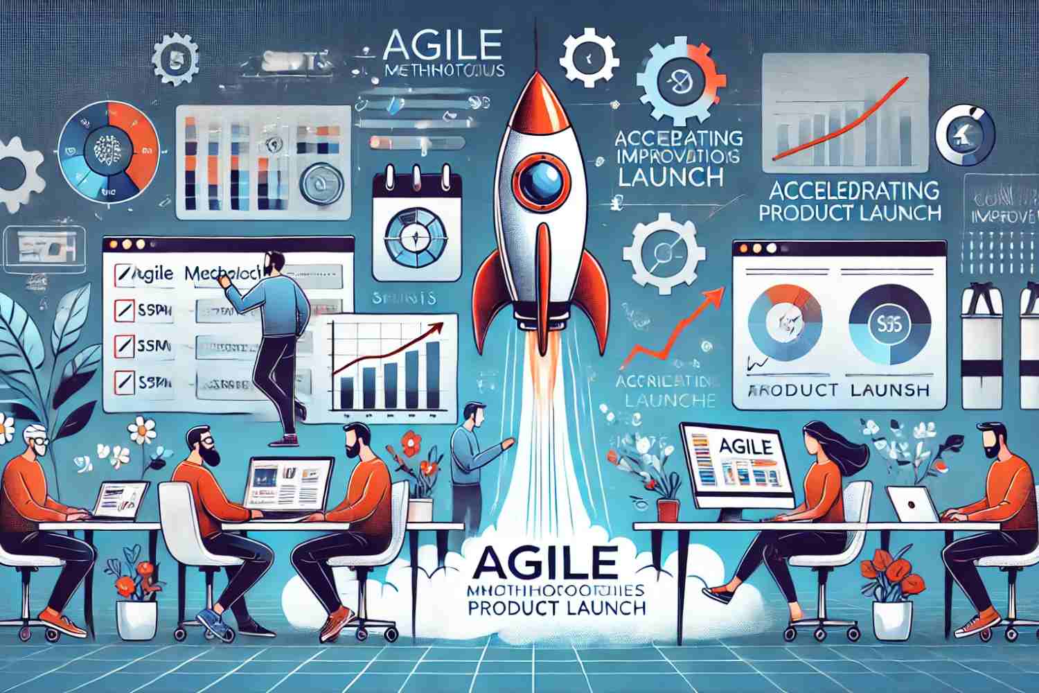 Agile methodologies accelerating product launch with fast iterations and teamwork.